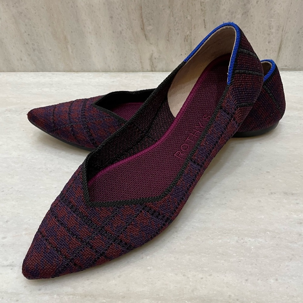 EUC Rothy’s point in purple plaid 6.5